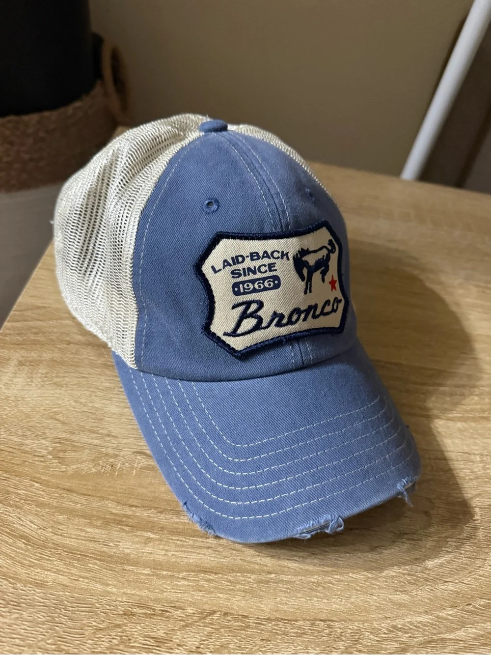 Bronco Trucker Hat in Faded Blue with White Mesh